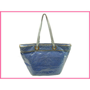 Samantha Thavasa Back Paisley Lace Tote Shoulder Bag Blue x Gold